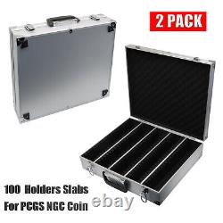 2x Storage Display Aluminum Frame Box Case Holds 100 PCGS NGC Coin Holders Slabs