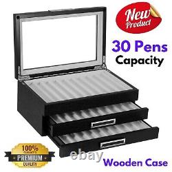 30Pcs Black Wood Pen Display Case Storage Box Fountain Pen Collection Box Gift