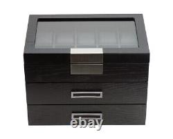 30 Black Oak Watch Wooden Storage Display Box Display Case Chest Cabinet