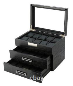 30 Black Oak Watch Wooden Storage Display Box Display Case Chest Cabinet