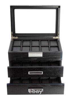 30 Black Oak Watch Wooden Storage Display Box Display Case Chest Cabinet