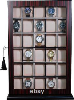 30 Piece Ebony Wood Watch Display Wall Hanging Case and Storage Organizer Box an