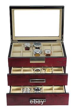 30 Slot Wrist Watch Cherry Wood Storage Display Box Display Case Chest Cabinet