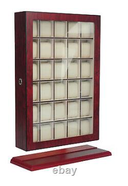 30 Watch Cherry Wood Display Wall Case Stand Rosewood Storage Organizer Box Hang