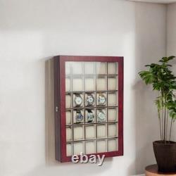 30 Watch Cherry Wood Display Wall Case Storage Organizer Box