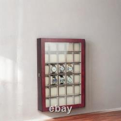 30 Watch Cherry Wood Display Wall Case Storage Organizer Box