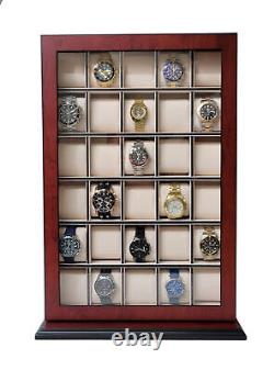 30 Watch Personalized Cherry Wood Display Wall Case Stand Storage Hang Organizer