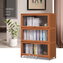 32 Bamboo 3-Layer Flip-Up ACRYLIC DOOR Bookshelf Storage Cabinet Display Case