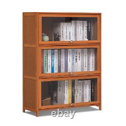 32 Bamboo 3-Layer Flip-Up ACRYLIC DOOR Bookshelf Storage Cabinet Display Case