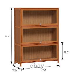 32 Bamboo 3-Layer Flip-Up ACRYLIC DOOR Bookshelf Storage Cabinet Display Case