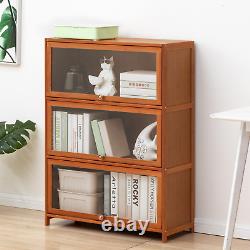 32 Bamboo 3-Layer Flip-Up ACRYLIC DOOR Bookshelf Storage Cabinet Display Case