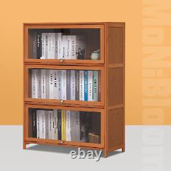 32 Bamboo 3-Layer Flip-Up ACRYLIC DOOR Bookshelf Storage Cabinet Display Case