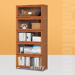 32 Bamboo 5-Tier Flip-Up ACRYLIC DOORS Book Storage Cabinet Home Display Case
