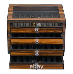 32 Pen slot Fountain Ebony Wood glass Display Case Organizer Storage Box Jewelry