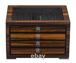 32 Pen slot Fountain Ebony Wood glass Display Case Organizer Storage Box Jewelry