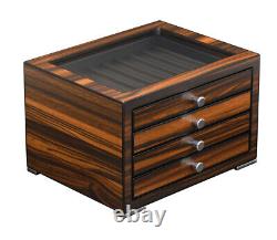 32 Pen slot Fountain Ebony Wood glass Display Case Organizer Storage Box Jewelry