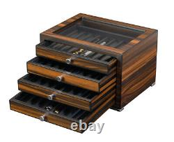 32 Pen slot Fountain Ebony Wood glass Display Case Organizer Storage Box Jewelry