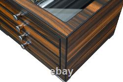 32 Pen slot Fountain Ebony Wood glass Display Case Organizer Storage Box Jewelry