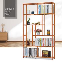 39Brown BambooSTAGGERED ETAGERE6-Tier Book Storage Rack Ornament Display Case