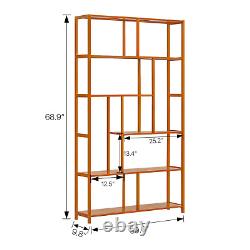 39Brown BambooSTAGGERED ETAGERE6-Tier Book Storage Rack Ornament Display Case