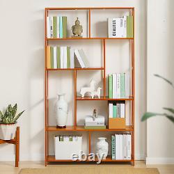 39Brown BambooSTAGGERED ETAGERE6-Tier Book Storage Rack Ornament Display Case