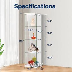 3/4-Shelf Glass Display Cabinet Glass Curio Cabinet Trophy Case Bookshelf & Lock