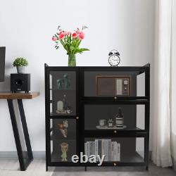 3 & 4-tiers Storage Cabinet With Glass Doors, display Case With 4 Shelves