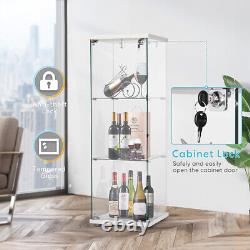3-Shelf Glass Display Cabinet Glass Curio Cabinet Display Trophy Case Bookshelf