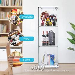 3-Shelf Glass Display Cabinet Glass Curio Cabinet Display Trophy Case Bookshelf