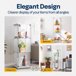 3-Shelf Glass Display Cabinet Glass Curio Cabinet Trophy Case Bookshelf with Lock