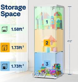 3-Shelf Glass Display Cabinet Glass Curio Cabinet Trophy Case Bookshelf with Lock