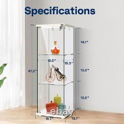 3-Shelf Glass Display Cabinet Glass Curio Cabinet Trophy Case Bookshelf with Lock