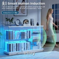 47W Large Display Case with RGB Lights, Glass Display Cabinet with Glass Doors