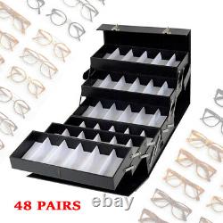 48 Grid Sunglasses Eyewear Display Box Lock Case Luxurious Eyeglasses Organizer