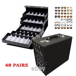 48 Pairs Eyeglasses Sunglasses Storage 48 Slot Case Display Organizer Box Black