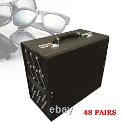 48-Slot 4-Layer Eyeglasses Sunglasses Display Case Storage Lock Box PU Leather