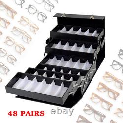 48-Slot Eyeglasses Sunglasses Display Case Storage Organizer Trolly Box NEW