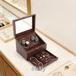 4+6 Automatic Rotation Leather Wood Watch Winder Storage Box Display Case