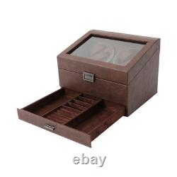 4+6 Automatic Rotation Leather Wood Watch Winder Storage Box Display Case