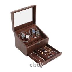 4+6 Automatic Rotation Leather Wood Watch Winder Storage Box Display Case
