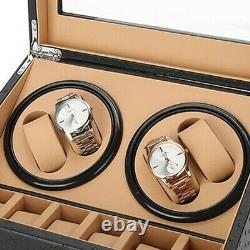 4+6 Automatic Rotation Watch Winders Display Boxes Storage Case PU Leather Black