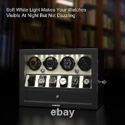 4+6 Automatic Watch Winder for 4 Watches 6 Display Storage Jewelry Drawer Case