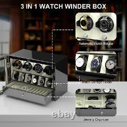 4+6 Automatic Watch Winder for 4 Watches 6 Display Storage Jewelry Drawer Case