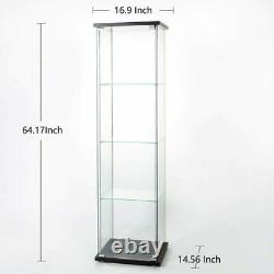 4 Shelf Glass Curio Bookshelf Display Cabinet Case Cabinet Tower Storage 64 New