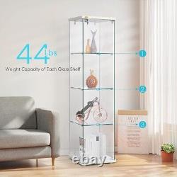 4 Shelf Glass Display Cabinet Glass Curio Cabinet Bookshelf Showcase with Lock