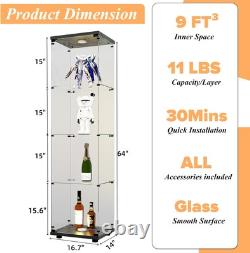 4-Shelf Glass Display Cabinet withLED & Lock, Curio Cabinets Display Case Storage