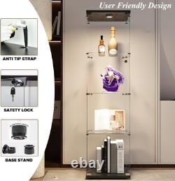 4-Shelf Glass Display Cabinet withLED & Lock, Curio Cabinets Display Case Storage