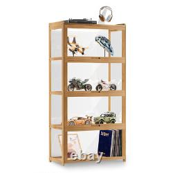4 Tiers Wooden Acrylic Display Case Toys Figure Book Shelf 55 Compartment Boxes
