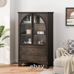 52.17H Glass Door Display Case Storage Cabinet with 2 Drawers and Adjustable