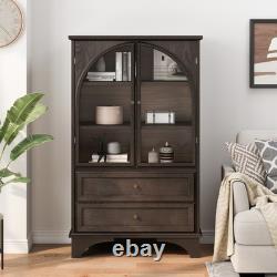 52.17H Glass Door Display Case Storage Cabinet with 2 Drawers and Adjustable